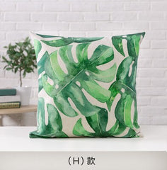 Green Tropical Leaves Printed Throw Pillow Cushion Cover