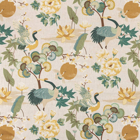 Charlotte Garden Floral Upholstery Fabric - 54" Nature-Inspired Print with Lotus and Peony Accents