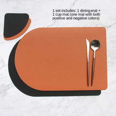 Dual Side 2 Color  Tableware Pad Placemat PU Leather Table Mat Heat Insulation Non-Slip Placemats Bowl Coaster Kitchen