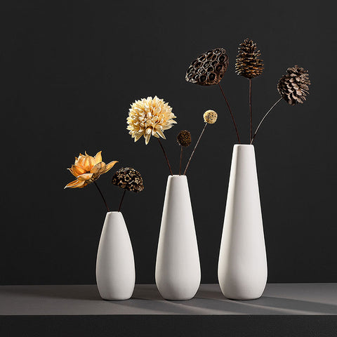 White Porcelain Vase For Flowers Nordic Home Hotel Living Room Decor Matte Ceramic Vase Planter Pot Shelf Dining Table Ornaments